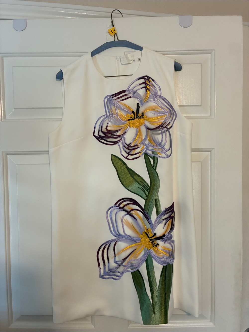 Sleeveless White Shift Dress with Floral Embroidery, Size Large - Picture 3 of 4
